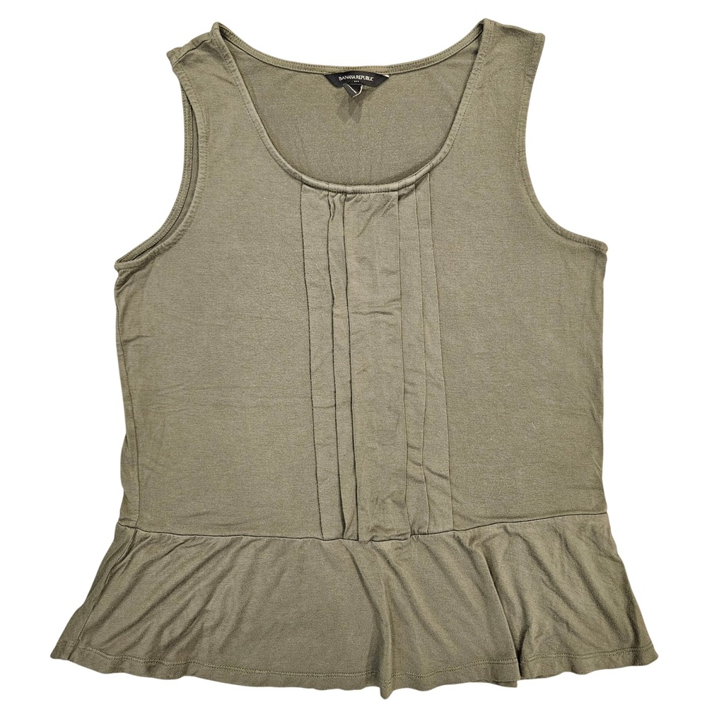 Banana Republic Olive Green Pleated Peplum Tank Top Sleeveless Small